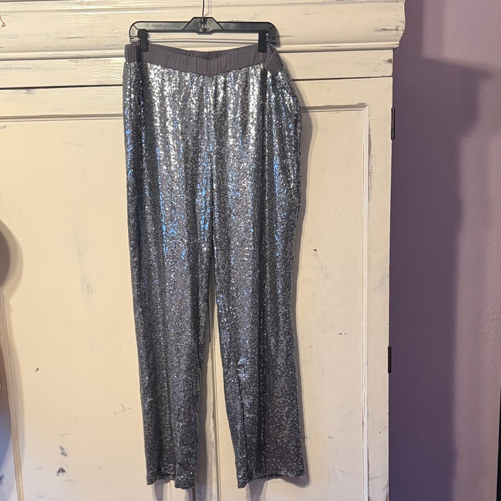 Joan Boyce Glittering Silver Sequin Trousers